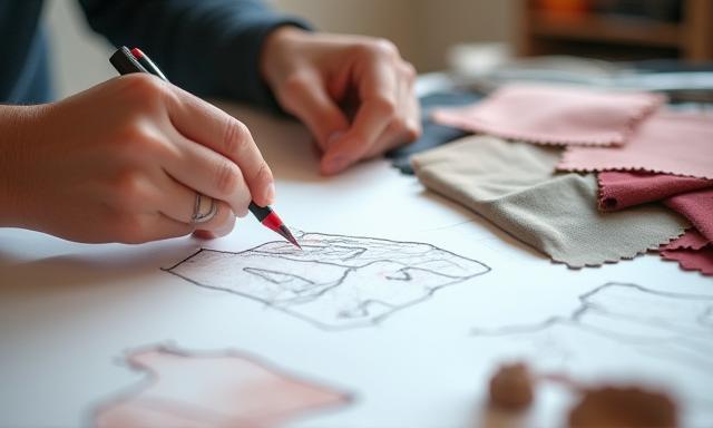Sketches and fabric samples showcasing Innovate Space Center Custom Clothing Design